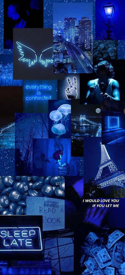 Blue Neon Aesthetic Collage Wallpaper