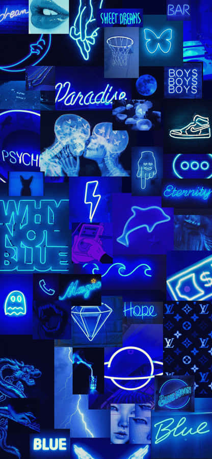 Blue Neon Aesthetic Collage Wallpaper