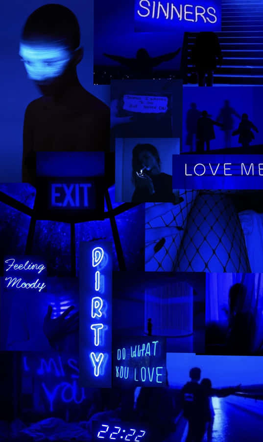 Blue Neon Aesthetic Collage Wallpaper
