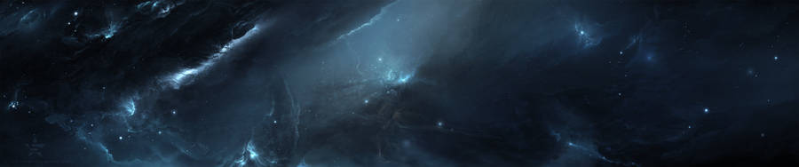 Blue Outer Space Three Screen Wallpaper
