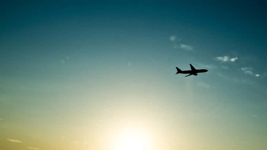 Blue Sky Silhouette Plane Background Wallpaper