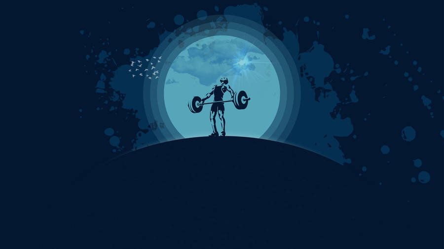Blue Weightlifter With Barbell Art Wallpaper