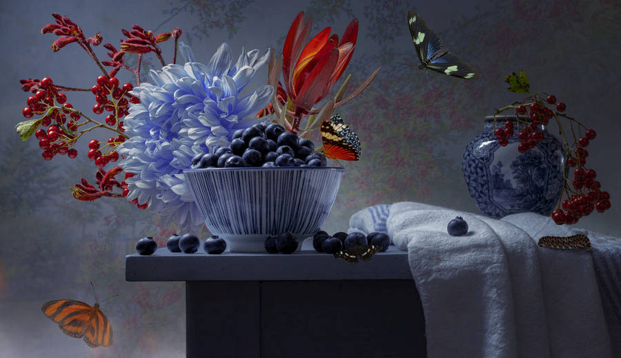 Blueberries And Butterflies Wallpaper
