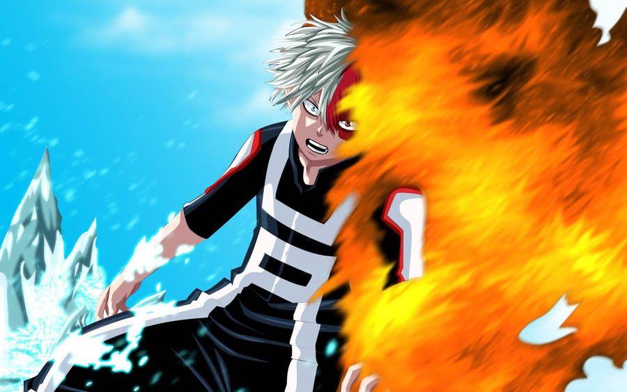 Bnha Todoroki Shoto Using Powers Wallpaper