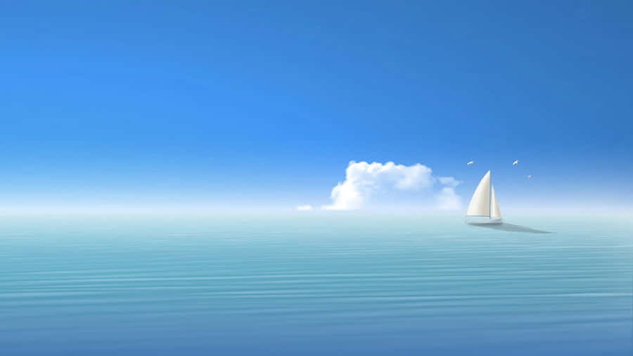 Boat On The Calm Sea Blue Pc Wallpaper