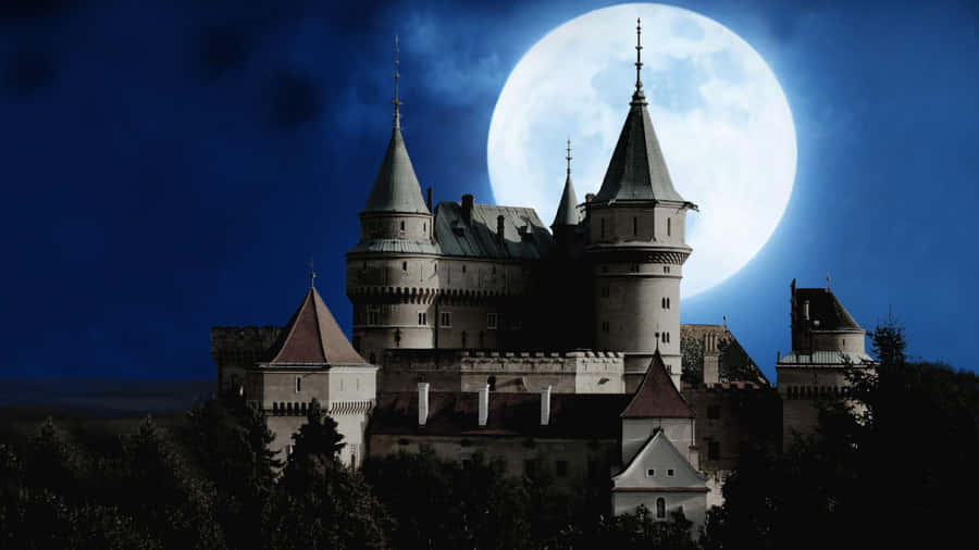 Bojnice Castle In Front Of Moon Wallpaper