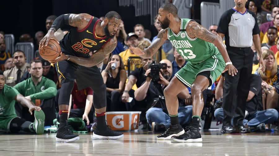Boston Celtics Marcus Morris Versus Cleveland Cavaliers Lebron James Wallpaper