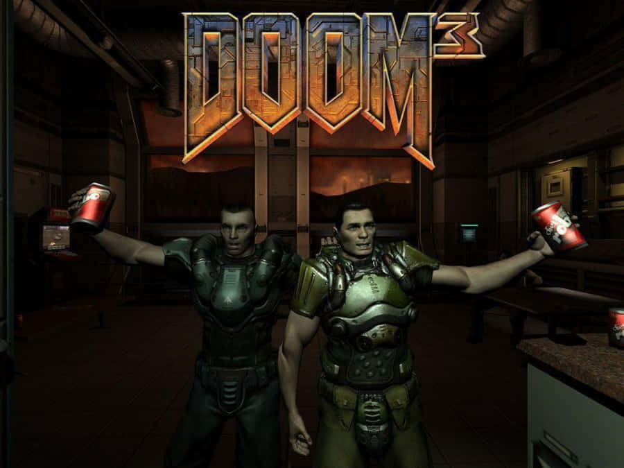 Brave Marine Battling Evil Demon In Doom 3 Wallpaper