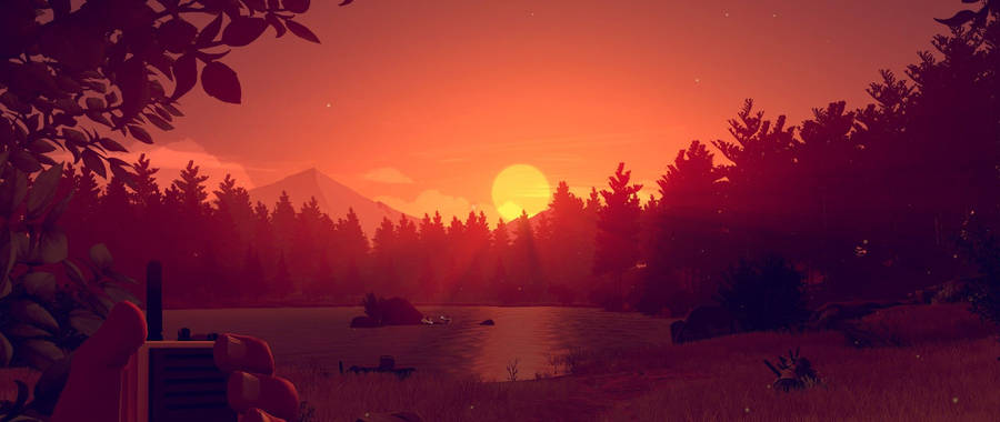 Breathtaking Animated Sunset In A Lush Green Forest Wallpaper