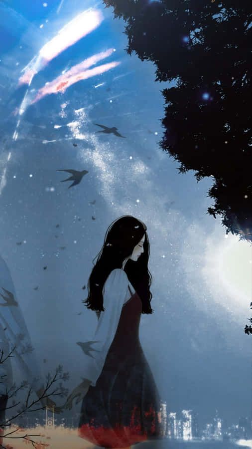 Broken Heart Anime With Flying Birds Wallpaper