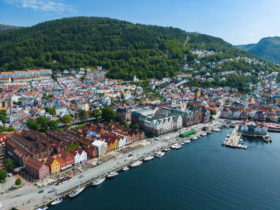 Bryggen Waterfront Aerial View Bergen Norway Wallpaper