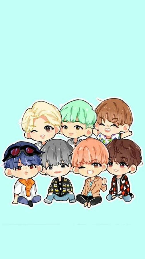 Bts Chibi Light Blue Wallpaper