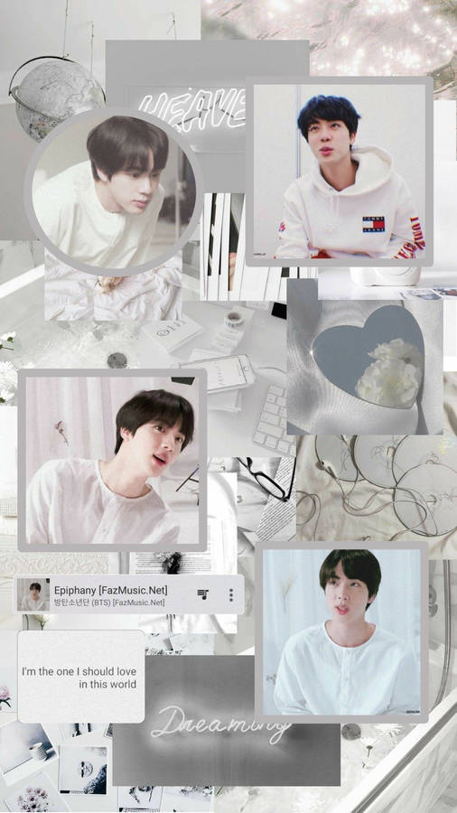 Bts Jin Aesthetic Clean White Collage Wallpaper