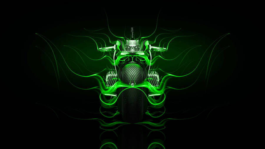 Burning Green Fire Motorcycle Wallpaper