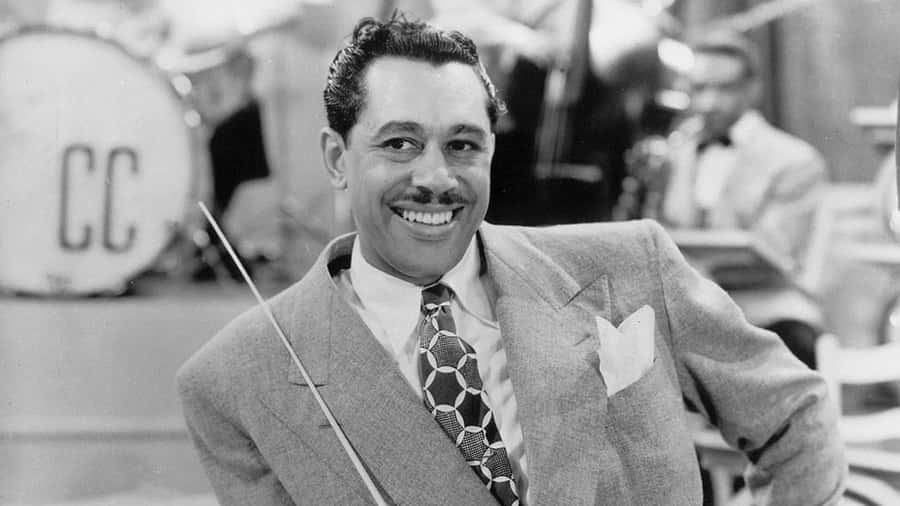 Cab Calloway Smilingwith Band Background Wallpaper