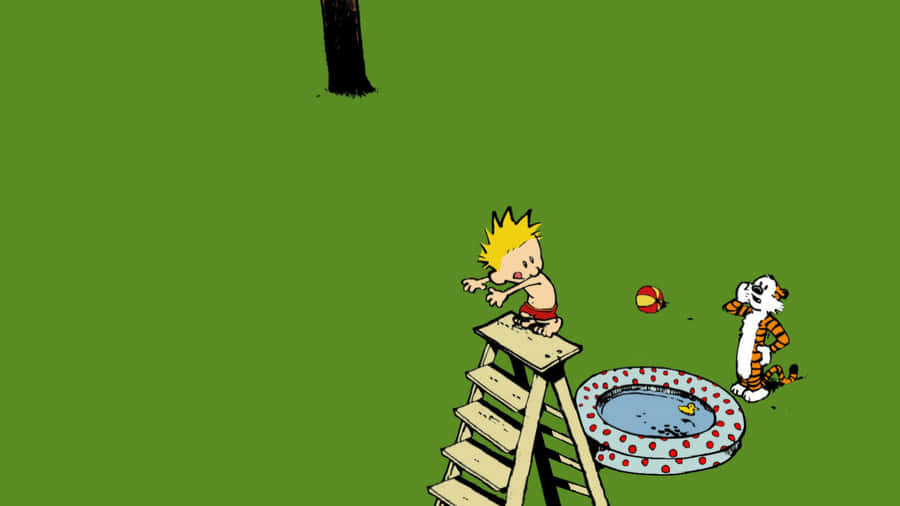 Calvin And Hobbes 4k Yellow Green Wallpaper
