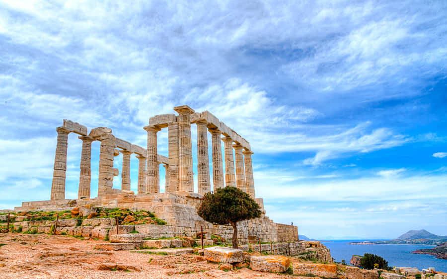 Cape Sounion Beneath Blue Sky Wallpaper