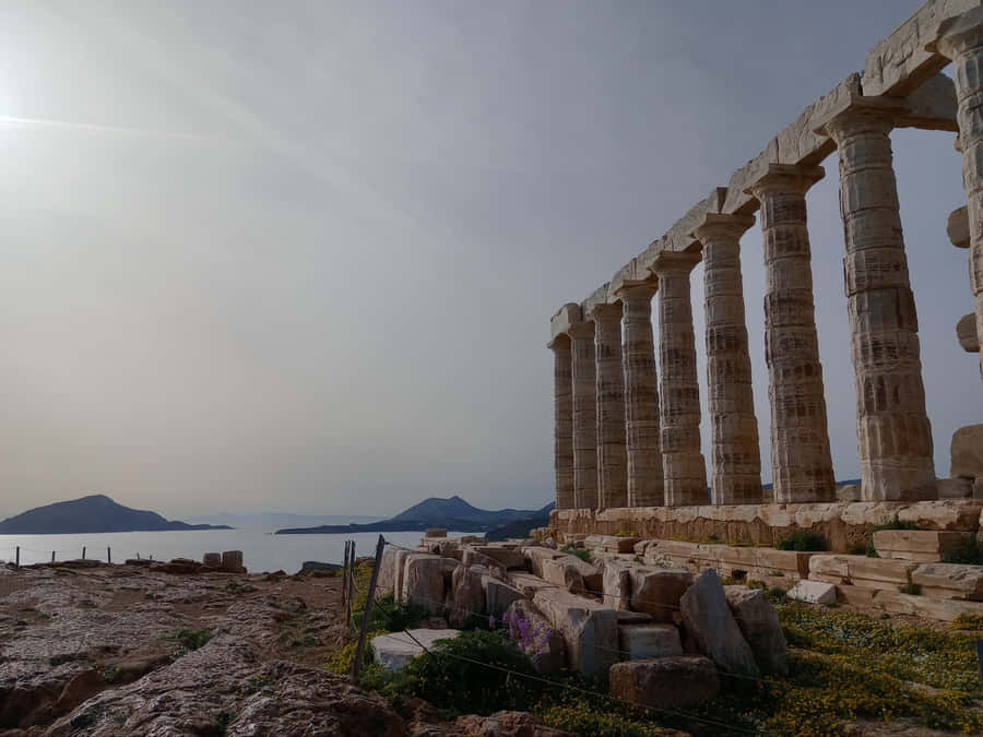 Cape Sounion Stone Pillars Aesthetic Wallpaper
