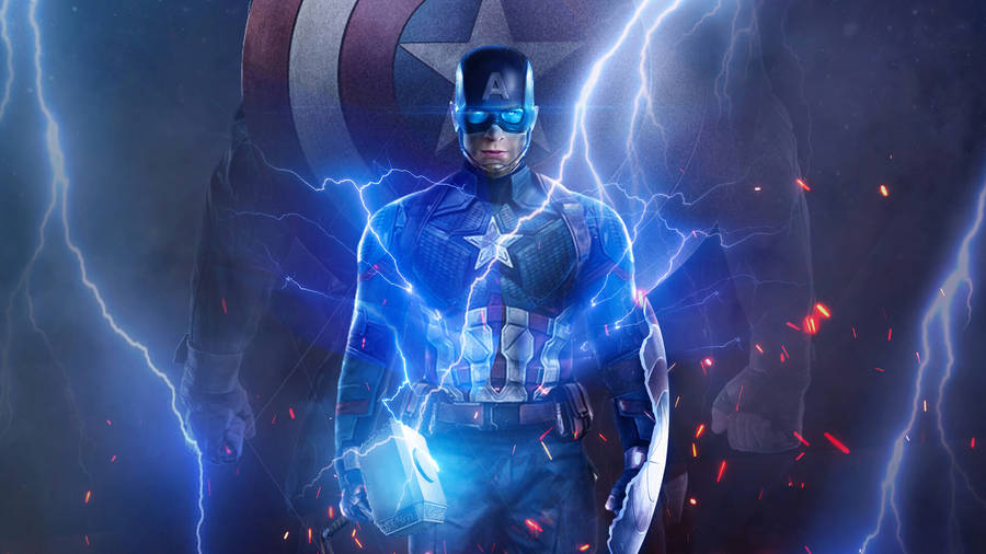 Captain America Holding Mjolnir - Power Unleashed Wallpaper
