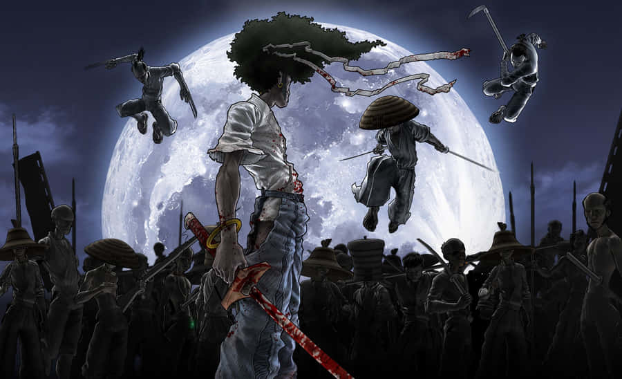 Caption: Afro Samurai In Action Wallpaper