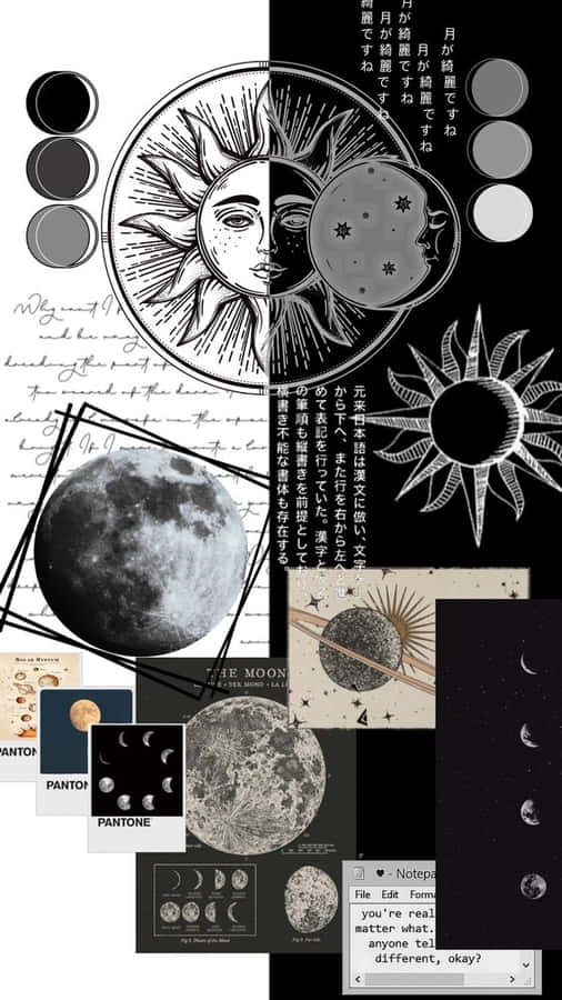 Caption: Celestial Harmony - The Sun And Moon Aesthetic Wallpaper