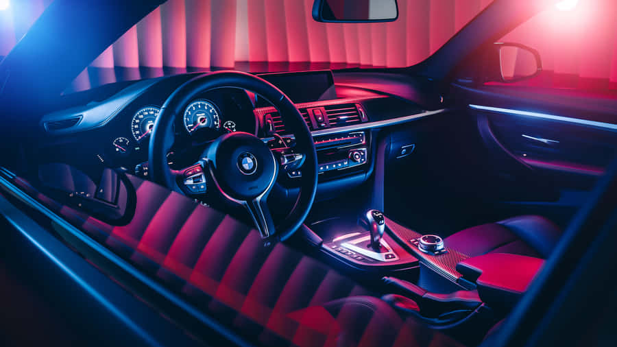 Caption: Elegant Bmw M4 Leather Car Interior Wallpaper