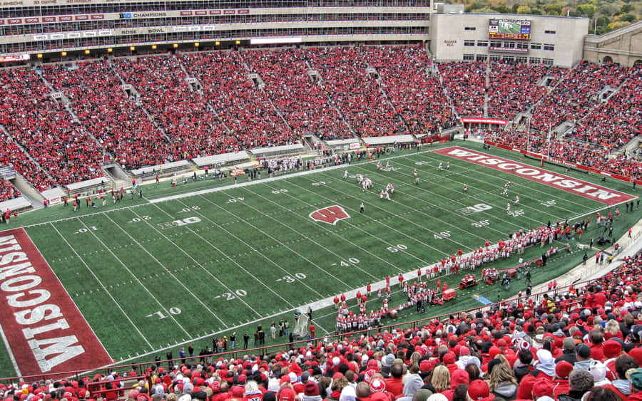 Caption: Enthusiastic Wisconsin Badgers Fans In The Stadium Wallpaper