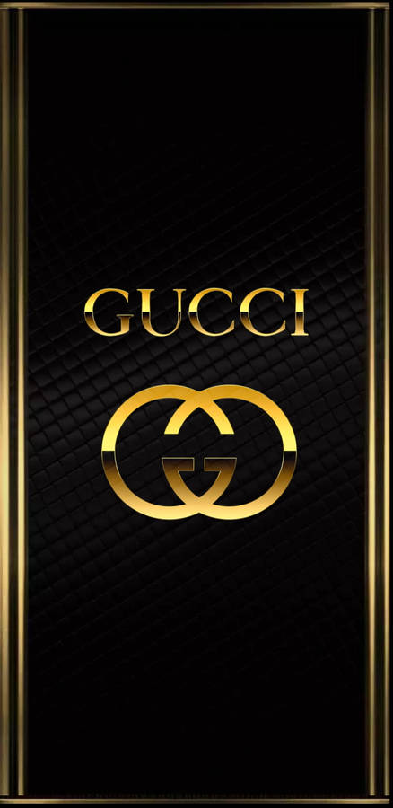 Caption: Luxurious Iphone 12 Pro Max Gold With Gucci Logo Wallpaper