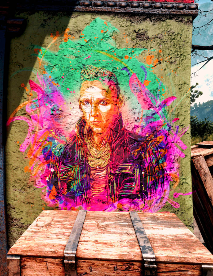Caption: Pagan Min Mural - An Iconic Representation In Far Cry 4 Hd Phone Wallpaper Wallpaper