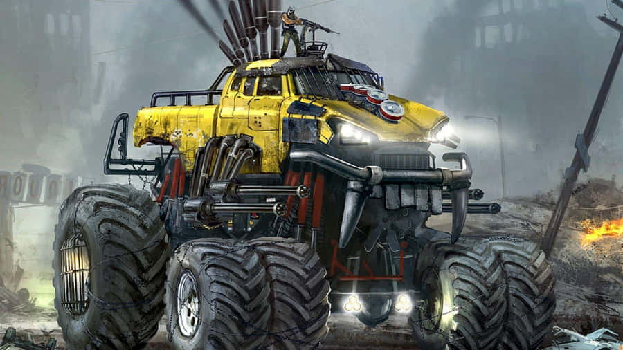 Caption: Powerful Monster Truck In Action Wallpaper