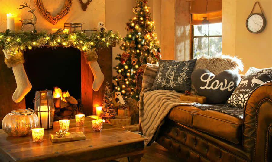 Captivating Christmas Atmosphere In Cozy Living Room Wallpaper