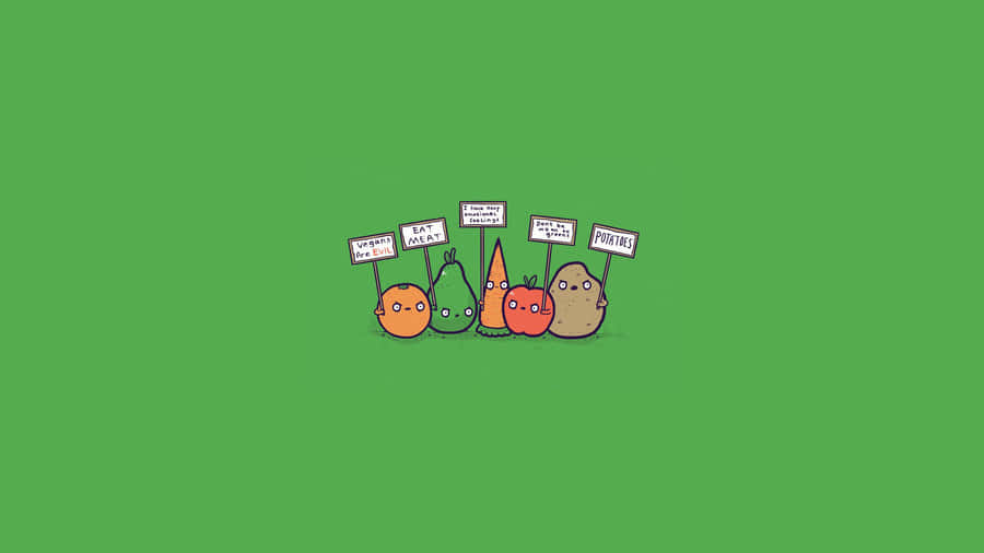 Carrots And Vegetables With Signs On A Green Background Wallpaper