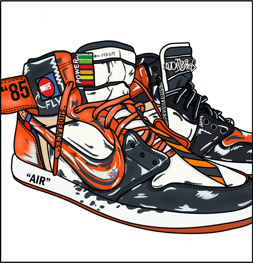 Cartoon Jordan Shoes Orange Black White Wallpaper