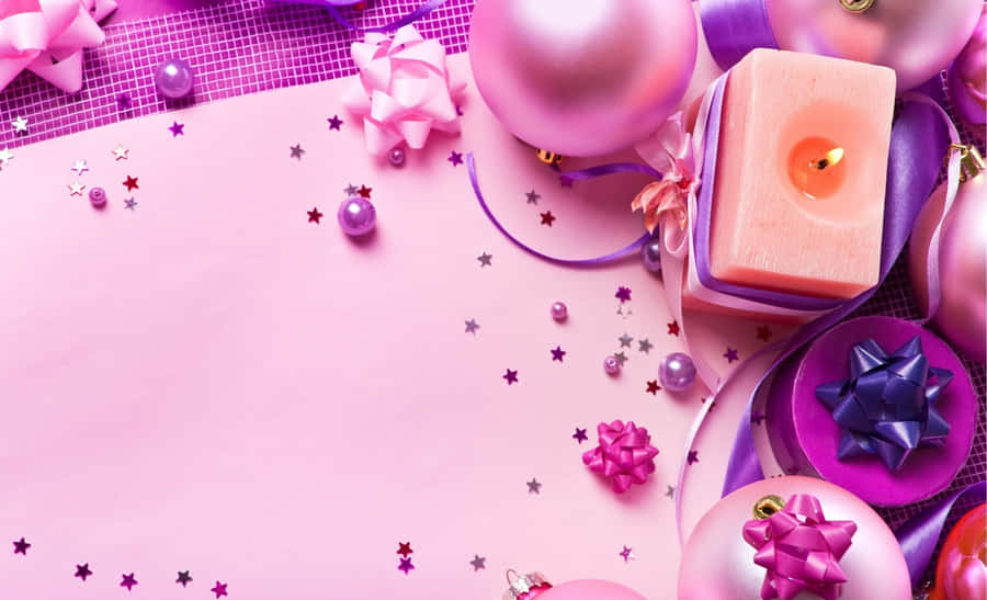 Celebrate Christmas In Style With A Cute Pink Decoration! Wallpaper