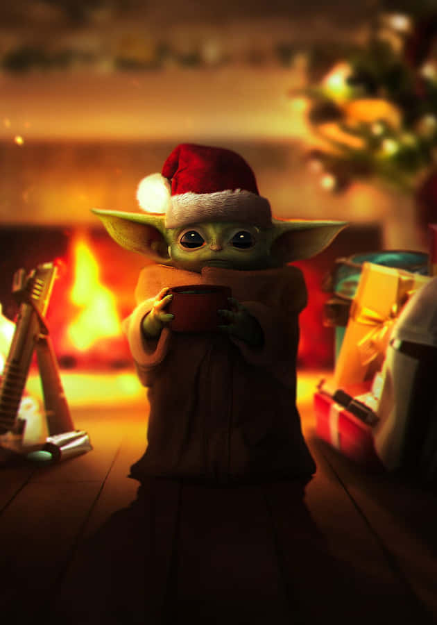 Celebrating Christmas With Baby Yoda Wallpaper