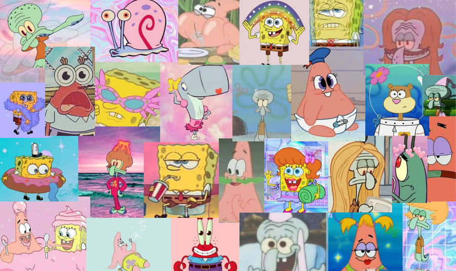 Characters Collage Aesthetic Spongebob Desktop Wallpaper