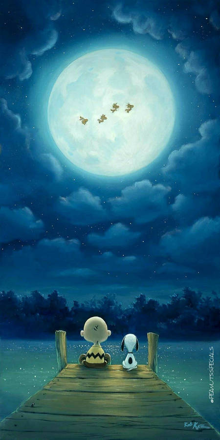 Charlie Brown Moon Gazing Wallpaper
