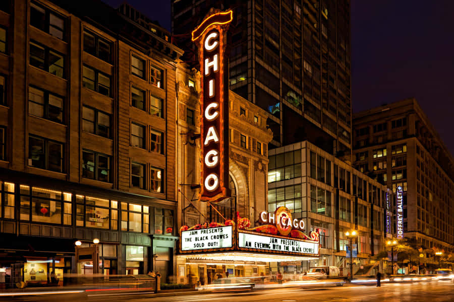 Chicago City Night Big Sign Wallpaper