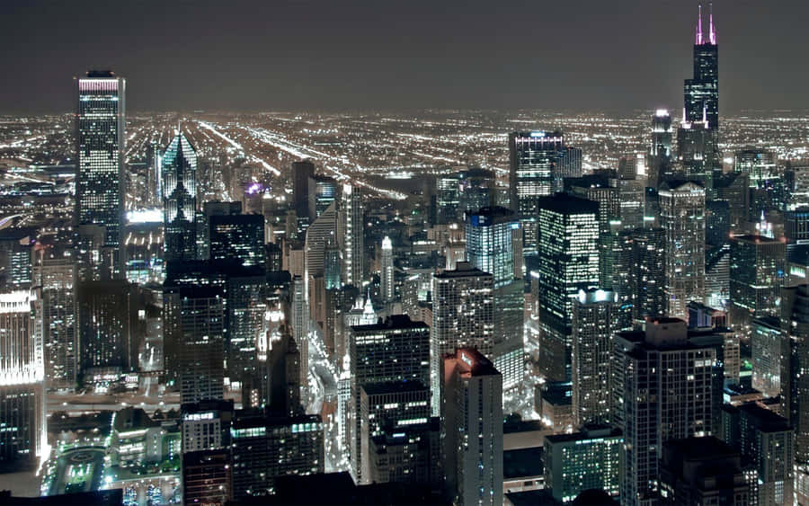 Chicago City Night Dark Skyline Wallpaper