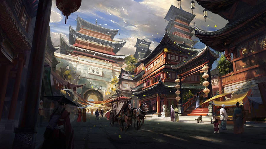Chinatown Temple Artwork Wallpaper