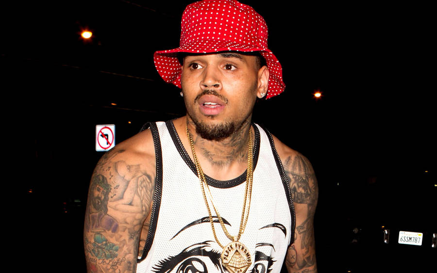 Chris Brown Polka Dot Red Hat Wallpaper