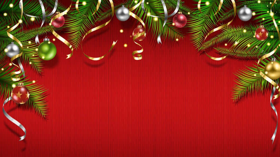 Christmas Background With Christmas Balls And Ribbons Wallpaper
