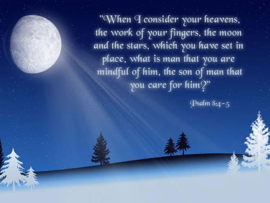 Christmas Scripture Winter Forest Moon Wallpaper