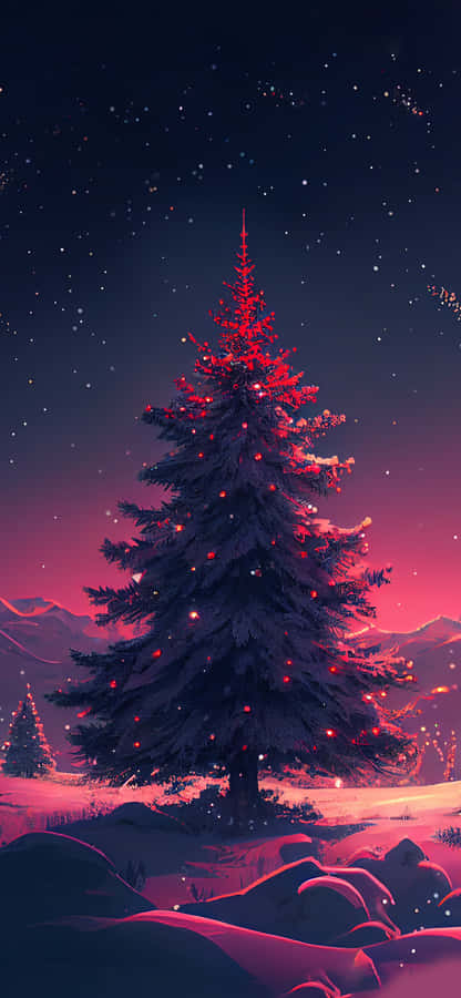 Christmas Tree Winter Nighti Phone Wallpaper Wallpaper