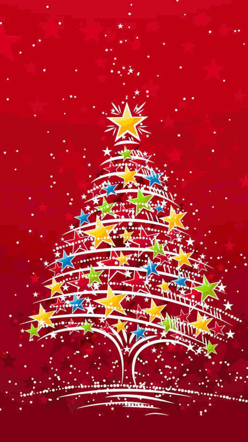 Christmas Tree With Colorful Stars Holiday Iphone Wallpaper