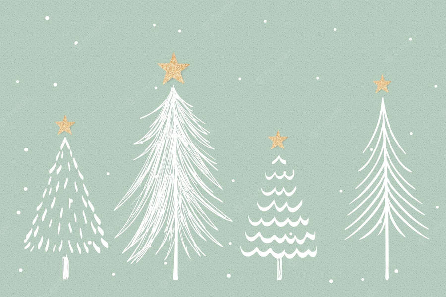 Christmas Trees Green And White Aesthetic Wallpaper