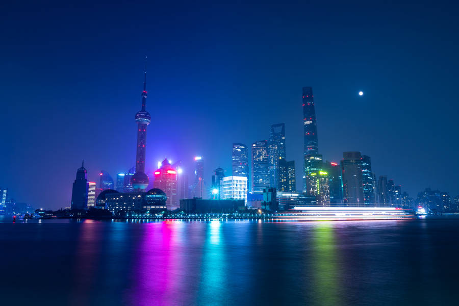 City Architectural Neon Glow Wallpaper