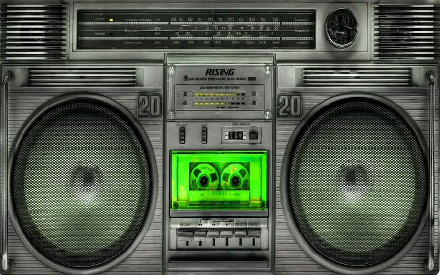 Classic Boombox And Green Cassette Wallpaper
