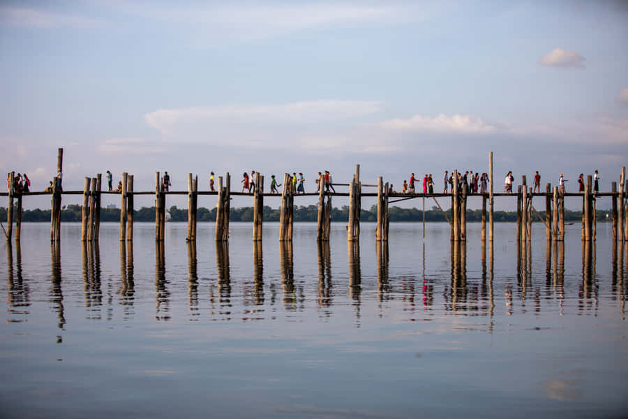 Closer Look At The U Bein Bridge In Mandalay Wallpaper