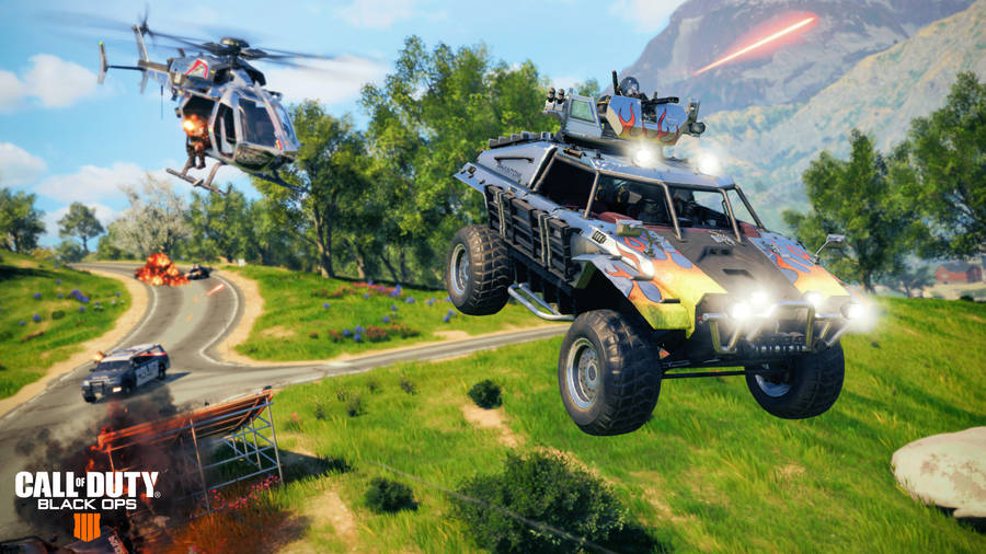 Cod Black Ops 4 Helicopter Truck Chase Wallpaper